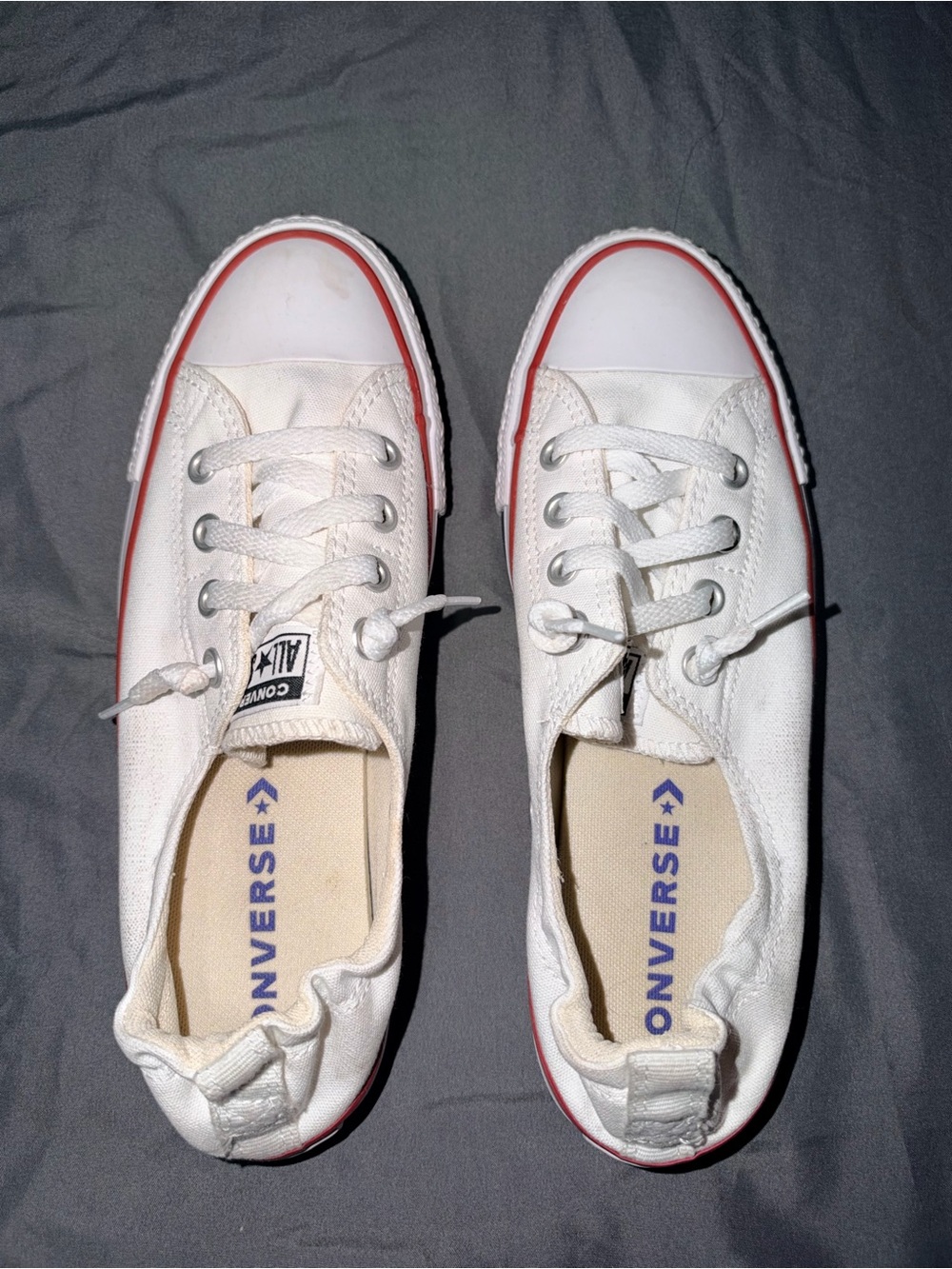 Converse Women’s White Canvas Low Top Sneakers with Red Trim